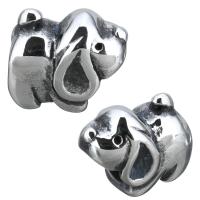 Edelstahl-Perlen mit großem Loch, Edelstahl, Hund, Schwärzen, 13.50x12.50x9mm, Bohrung:ca. 5.5mm, 10PCs/Menge, verkauft von Menge