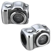 Edelstahl Perlen Einstellung, Kamera, Schwärzen, 13x9.50x8mm, Bohrung:ca. 5mm, Innendurchmesser:ca. 5mm, 10PCs/Menge, verkauft von Menge