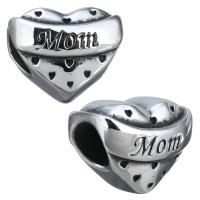 Stainless Steel European Beads, Heart, word mom, without troll & blacken, 14.50x12x11mm, Hole:Approx 5mm, 10PCs/Lot, Sold By Lot