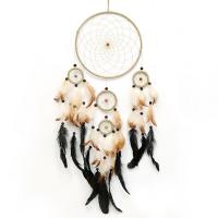 Fashion Dream Catcher, Iron, with Linen & Feather & Glass Seed Beads, Tassel, 650-700mm, Sold By PC