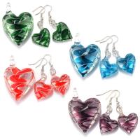 Lampwork Jewelry Sets, pendant & earring, with Tibetan Style, Heart, silver color plated, for woman, more colors for choice, nickel, lead & cadmium free, 33x47x17mm, 48mm, 20x29mm, Hole:Approx 6.5mm, 10Sets/Lot, Sold By Lot