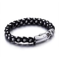 Titanium Steel Bracelet, with Leather, polished, for man, black, 9mm, Sold Per Approx 9 Inch Strand