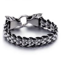 Titanium Steel Bracelet with Leather Wolf for man & blacken 13mm Sold Per Approx 8 Inch Strand