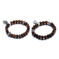 Titanium Steel Bracelet, with Tiger Eye, charm bracelet & elastic & Unisex & different styles for choice & blacken, 8mm, Sold Per Approx 8 Inch Strand
