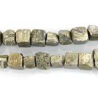 Golden Pyrite Beads, Square, 8-21x12-27x10-21mm, Hole:Ca. 2mm, Ca. 25pc'er/Strand, Solgt Per Ca. 15 inch Strand