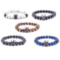 alliage de zinc bracelet, avec Magnésite & Abrazine Stone & Lapis lazuli & lave volcanique & oeil de tigre, différents matériaux pour le choix & unisexe, 8mm, Vendu par Environ 8 pouce brin