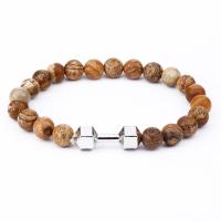 Natural Picture Jasper Bracelet with Zinc Alloy Charms plated Unisex 8mm Sold Per Approx 7.5 Inch Strand