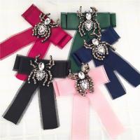 Grosgrain Ribbon Brooch, with Crystal & Tibetan Style, Spider, plated, for woman & faceted & with rhinestone, more colors for choice, nickel, lead & cadmium free, 135x155mm, 40mm, Sold By PC