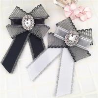 Grosgrain Ribbon Brooch, with Gauze & Crystal & Tibetan Style, plated, for woman & faceted & with rhinestone, more colors for choice, nickel, lead & cadmium free, 120x185mm, 40mm, 38mm, Sold By PC