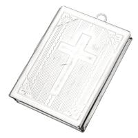 Stainless Steel Locket Pendant, Rectangle, with cross pattern, original color, 27x39x6mm, Hole:Approx 2mm, Inner Diameter:Approx 19x29mm, 10PCs/Lot, Sold By Lot