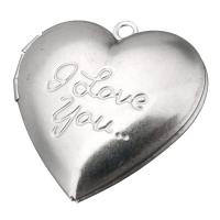 Stainless Steel Locket Pendant, Heart, word I love you, original color, 29x29x7mm, Hole:Approx 2mm, Inner Diameter:Approx 22x17mm, 10PCs/Lot, Sold By Lot