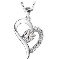 925 Sterling Silver Pendant, Heart, for woman & with rhinestone, more colors for choice, 26x15mm, Hole:Approx 5mm, Sold By PC