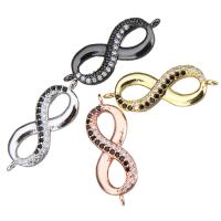 Brass Jewelry Connector, Infinity, plated, micro pave cubic zirconia & 1/1 loop, more colors for choice, 22x8x2mm, Hole:Approx 1.5mm, 10PCs/Lot, Sold By Lot