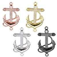 Brass Jewelry Connector, Anchor, plated, micro pave cubic zirconia & 1/1 loop, more colors for choice, 18x31x3mm, Hole:Approx 1.5mm, 10PCs/Lot, Sold By Lot