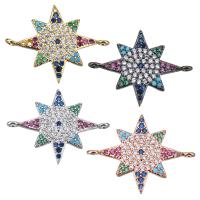 Mosaz Šperky Connector, Osm Point hvězda, á, micro vydláždit kubické zirkony & 1/1 smyčka, více barev na výběr, 23x18x1.50mm, Otvor:Cca 1mm, 10PC/Lot, Prodáno By Lot
