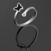 Titanium Steel Open Finger Ring, with Black Shell, plated, Adjustable & for woman & with rhinestone, more colors for choice, 11mm, US Ring Size:6, Sold By PC