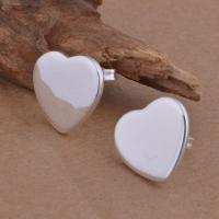 Brass Stud Earring, Heart, real silver plated, for woman, lead & cadmium free, 14x15mm, Sold By Pair