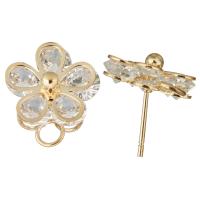 Brass Stud Earring, Flower, gold color plated, without stopper & with loop & for woman & with cubic zirconia, 15x18x18mm, 1mm, Hole:Approx 3.4mm, 10Pairs/Lot, Sold By Lot