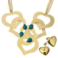 Stainless Steel Jewelry Set earring & necklace with Turquoise with 1.5Inch extender chain Heart gold color plated twist oval chain & for woman & 2.5mm Length Approx 19.5 Inch Sold By Set