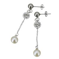 Stainless Steel Drop Earring, with Glass Pearl, Round, with roman number & for woman & with rhinestone, original color, 52mm, 8x12mm, Sold By Pair