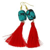 Stainless Steel Drop Earring, with Turquoise, Tassel, gold color plated, for woman, 90mm, 15x26mm, Sold By Pair