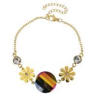 Stainless Steel Bracelet, with Crystal, with 2Inch extender chain, Flower, gold color plated, oval chain & for woman & faceted, 25x18mm, 14x14mm, 2mm, Sold Per Approx 7.5 Inch Strand