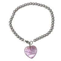 Stainless Steel Bracelet with Amethyst Heart charm bracelet & beaded bracelet & for woman original color 5mm Sold Per Approx 8 Inch Strand