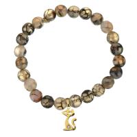 Agate Jewelry Bracelet, with Stainless Steel, Round, gold color plated, charm bracelet & for woman & faceted & with rhinestone, 9x16mm, 8mm, Sold Per Approx 7.5 Inch Strand