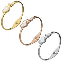 Stainless Steel Bangle, with White Shell, Heart, plated, for woman, more colors for choice, 13mm, Inner Diameter:Approx 57x46mm, Sold By PC