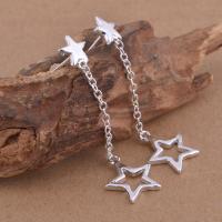Brass Drop Earring, Star, real silver plated, for woman, lead & cadmium free, 13x50mm, Sold By Pair