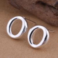 Brass Stud Earring, Letter O, real silver plated, for woman, lead & cadmium free, 11x11mm, Sold By Pair