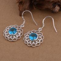 Brass Drop Earring real silver plated for woman & with rhinestone lead & cadmium free Sold By Pair