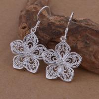 Brass Drop Earring, Flower, real silver plated, for woman, lead & cadmium free, 22x38mm, Sold By Pair