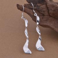 Brass Drop Earring, real silver plated, for woman, lead & cadmium free, 12x60mm, Sold By Pair