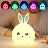 Night Lights ABS Plastic with Silicone Rabbit with USB interface & with LED light & change color automaticly  Sold By PC