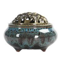 Traditional Ceramic Inserted Burner Incense Seat Porcelain with Zinc Alloy antique brass color plated 74mm Sold By PC