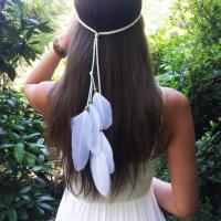 Velveteen Cord Headband, with Feather & Wood, Bohemian style & for woman, white, Sold Per Approx 19 Inch Strand