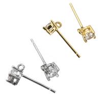 Brass Earring Stud Component, plated, with loop & micro pave cubic zirconia, more colors for choice, 5x7x15mm, 0.6mm, Hole:Approx 0.5mm, 30Pairs/Lot, Sold By Lot