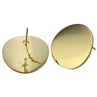 Латунный гвоздик для сережки, Латунь, Плоская круглая форма, плакирован золотом, с обручом, 20x20x13mm, 0.6mm, отверстие:Приблизительно 1.5mm, 30Пары/Лот, продается Лот