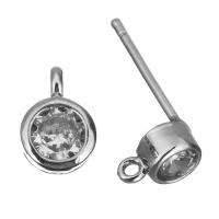 Brass Earring Stud Component platinum plated with loop & micro pave cubic zirconia 0.6mm Approx 0.6mm Sold By Lot