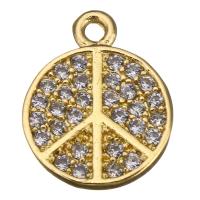 Cubic Zirconia Micro Pave Brass Pendant Peace Logo real gold plated micro pave cubic zirconia Approx 0.5mm Sold By Lot