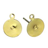 Латунный гвоздик для сережки, Латунь, Плоская круглая форма, плакирован золотом, с обручом & разный размер для выбора, отверстие:Приблизительно 0.7mm, 500ПК/Лот, продается Лот