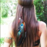 Velveteen Cord Headband with Feather & Wood Bohemian style & for woman Sold Per Approx 64 Inch Strand