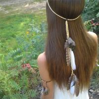 Velveteen Cord Headband, with Feather & Wood, Bohemian style & for woman, Sold Per Approx 64 Inch Strand