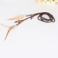 Headband Velveteen Cord with Feather & Wood & Zinc Alloy antique silver color plated Bohemian style & for woman Sold Per Approx 64 Inch Strand