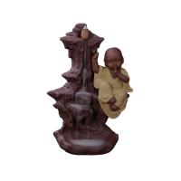 Backflow Incense Burner, Purple Clay, with Colored Sands, Buddhist Monk, different styles for choice, 155x230x110mm, Sold By PC