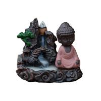 Backflow Incense Burner, Purple Clay, with Colored Sands, Buddhist Monk, different styles for choice, 113x98x80mm, Sold By PC