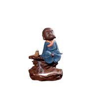 Backflow Incense Burner Purple Clay with Colored Sands Buddhist Monk Sold By Set