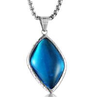 Titanium Steel Sweater Necklace, with Sapphire​, polished, box chain & for woman & faceted, 28x42mm, Sold Per Approx 24 Inch Strand