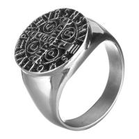 roestvrij staal Maar vinger ring, Rond plat, met brief patroon & voor de mens & zwart maken, 20mm, Maat:12, Verkocht door PC